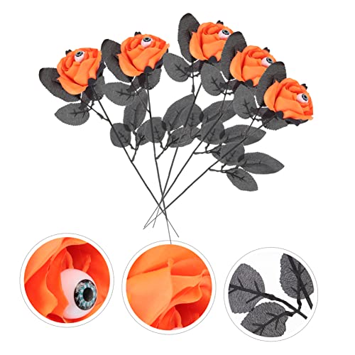 Ipetboom 5Pcs Halloween Creepy Faux Roses with Iron Cloth Plastic Halloween Flowers for Spooky Party Decorations Haunted House Accents Pumpkin Yellow with Beads