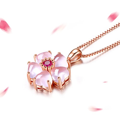 ROSE Gold Cherry Blossoms Necklace For Graduation and Mother’s Day gifts Pink beautiful Artificial stone crystal Necklace Best Gifts For Women Friend Lover