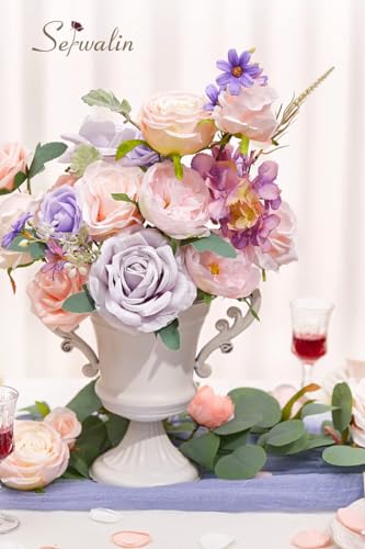 Serwalin 2Pcs Artificial Flowers Fake Silk Flowers Combo Realistic Mixed Roses Box for DIY Wedding Bridal Bouquets Centerpieces Arrangements Faux Flowers with Stems Home Decor, Pink&Lilac - color: A Abby Charming Lilac & Pink, size: 2 Boxes