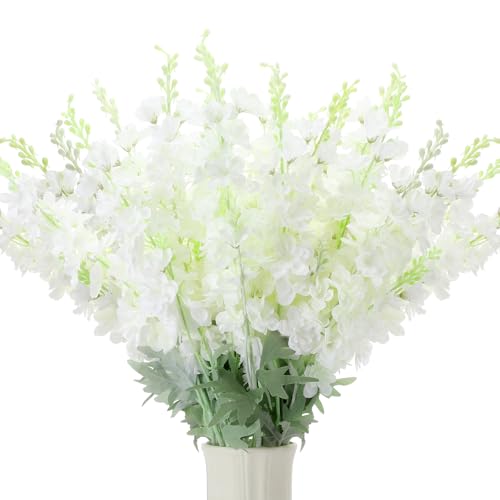 Thiccywoov 50 Pcs Delphinium Artificial Flower 35.4'' Long Larkspur Stem Silk Fake Faux Flowers Bulk for Tall Vase Floral Arrangements Home Centerpiece Table Wedding Decor (White) - color: White