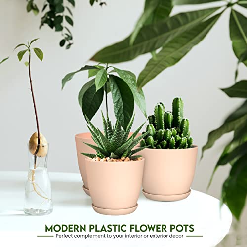 Utopia Home - Plant Pots with Drainage - 7/6.6/6/5.3/4.8 Inches Home Decor Flower Pots for Indoor Planter - Pack of 5 Plastic Planters, Cactus, Succulents Pot - Pink - color: Peach Pink, size: Pack of 5