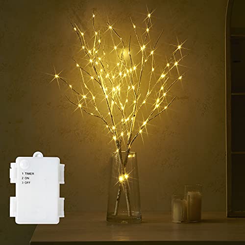 Fudios Lighted Branches with Timer Battery Operated 30IN Tall Birch Twig Lights for Vase 100 LED Outdoor and Indoor Holiday Winter Decor 2Set - color: White Birch, size: 2 SETS