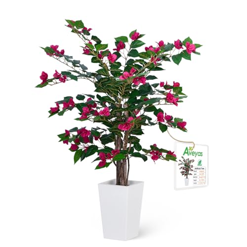 Aveyas 3ft Artificial Bougainvillea Tree with Flowers, 3 Feet Faux Floor Plant Fake Silk Blooming Trees with Pot for Indoor Outdoor Home Decor,House Living Room Office (3 ft Tall Including Raised Pot) - color: Bougainvillea Tree (3ft)