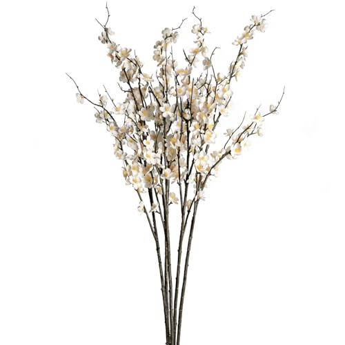 BohoSM 5pcs 39'' Cherry Blossom Branches Silk for Artificial Stems Vase Wedding Decor (5, White) - color: White