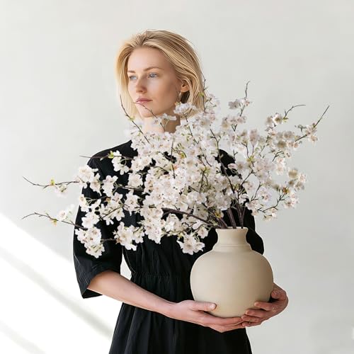 Artificial Cherry Blossom Branches 27.6In Silk Cherry Blossom Branches Long Stem Artificial Flowers for Tall Vase, for Home Decor, Spring Decor,Weddings Decor, Party&Festival Gifts 12PCS,White - color: 12pcs White
