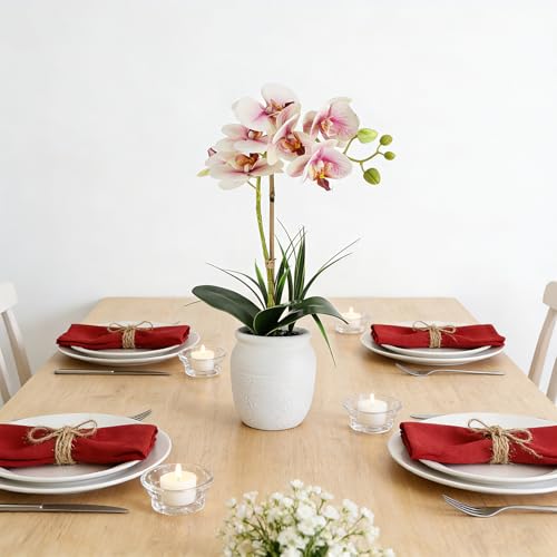 Orchid Artificial Flowers 18" Pink Fake Orchid Flowers in White Ceramic Pot Faux Orchid Plant for Home Decor Office Bathroom Table Centerpiece Indoor(Light Pink) - color: Light Pink-white