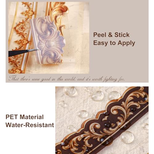 6 Rolls Vintage European PET Border Tape with Clip, Baroque Carved Look Peel and Stick Decorative Trim for Scrapbook Journal Collage Planner Crafts - color: European Carving