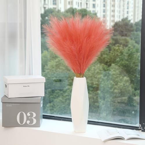 Wertuirk 9 Stems Orange Pampas Grass - 38 Inch Tall Faux Pompous Grass Decor, Large Artificial Pompas Floral for Vase Filler, Wedding, Party and Fall Home Decor (Orange) - color: Orange