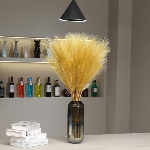 Wertuirk 9 Stems Gold Pampas Grass - 38 Inch Tall Faux Pompous Grass Decor, Large Artificial Pompas Floral for Wedding Flower Arrangement,Great Gatsby Party Decorationsa and Home Decor (Gold) - color: Gold