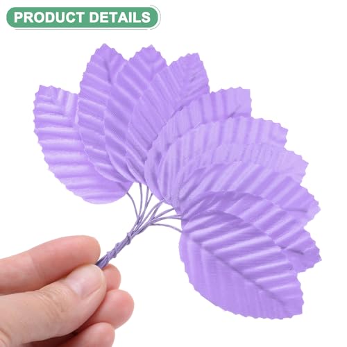 M METERXITY 100-Pack Artificial Silk Leaf, Faux Wire Single Leaves, Fake Flower Leaf with Stem for DIY Bouquet/Wreaths/Wedding/Garland/Party Decorations, Fake Rose Craft Leaves [Purple] - color: Purple