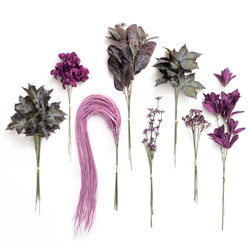 Ling's moment Artificial Greenery Stems Box Set, 46pcs with 8 Kinds of Faux Greenery Picks for DIY Bridal Bouquets Wedding Floral Arrangement Table Centerpieces, Plum & Plum Lily - color: Prpl-plum & Plum Lily