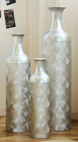 Tall Floor Vases Set of 3 for Decor Living Room Floor, Silver Vases Home Decor, Embossed Body Pattern, 32.68" H/25.98" H/19.69" H Geometric Cylinder (Silver 1) - color: Silver 1