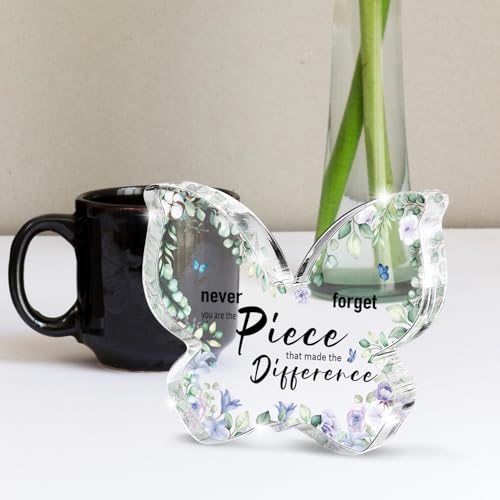 Thank You Teacher Appreciation Gifts For Women,Inspirational Butterfly Acrylic,Goodbye Graduation Gift For Coworkers Office Decor,Retirement Party Decorations,Employee Appreciation - color: Green Purple