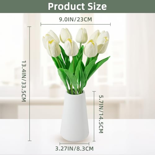 Real-Touch Artificial Tulips with 2 Ceramic Vases, 20 Stems Faux Floral Arrangement Set, Spring Easter Table Centerpiece, Modern Farmhouse Decor - color: Pink & Ivory With 2 Vases
