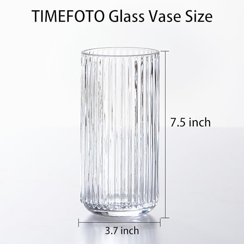Clear Glass Flower Vase for Pampas Grass, 7.5 inch Medium Decorative Centerpiece Ribbed Vase for Dining Table, Office Desktop, Shelf Bookshelf, Mantel, Entryway, Bathroom, Countertop, Farmhouse, Gift - color: Clear, size: 7.5 inch