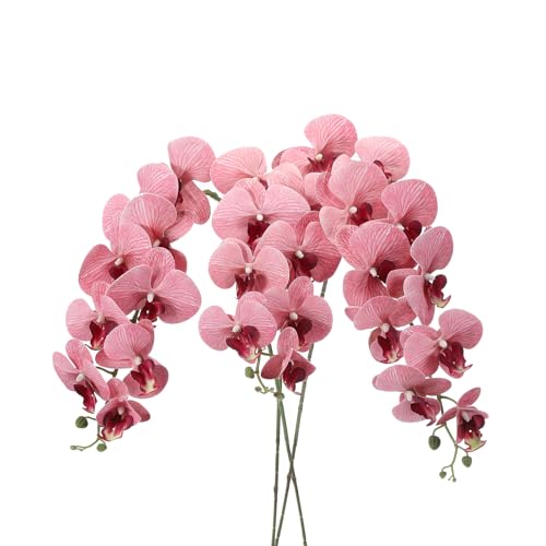 PATIKIL Artificial Orchid Stems 41", 3 Pack 9 Heads Faux Phalaenopsis Flowers Real Touch Fake Orchid Flower Branch for Vase Home Wedding Decoration, Dark Pink - color: Dark Pink
