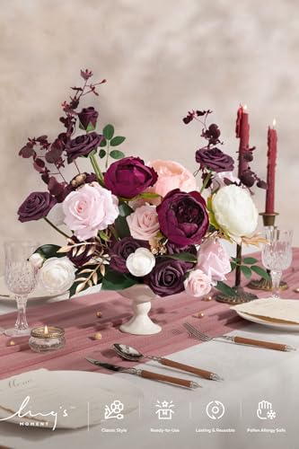 Ling's moment Fake Flowers Box, Faux Artificial Greenery Stems Foam Roses Silk Peonies Ranunculus Fabic Flower for Centerpieces Bouquet Wedding Vase Decorations, Berry Pink & Blush, Deluxe Combo - color: Red-berry Pink & Blush, size: Deluxe