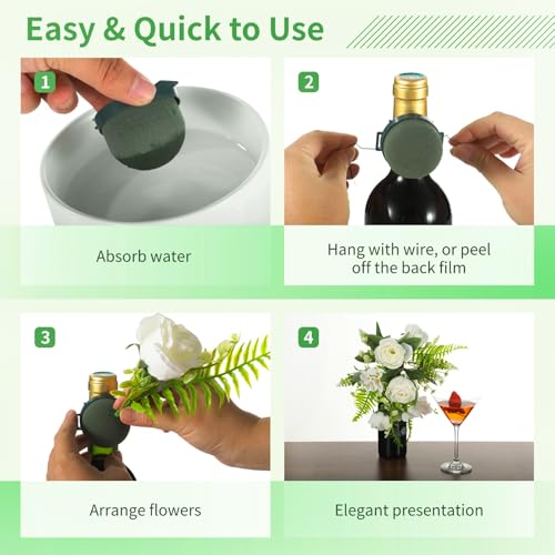 plantoky 24 PCS Floral Foam for Wine Bottle, Half-Round Blocks for Flower Arrangements, Sticky Floral Foam with 2 Rolls Green Iron Wire for Wedding Centerpieces, DIY Flower Crafts, Party Supplies