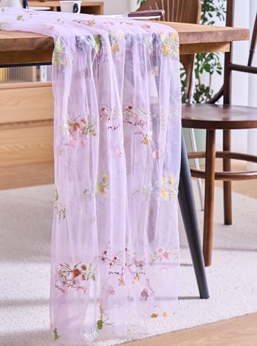 vctops 2 Packs Embroidery Lace Fall Table Runner 10ft Floral Garden Seasonal Tulle Table Runner Holiday Kitchen Dining Table Decoration for Wedding Party Baby Shower Birthday (Purple,30"x120") - color: Purple