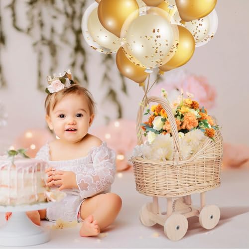 VICASKY Cute Small Basket Handle Baby Shower Basket Rattan Flower Girl Basket for Wedding Dec