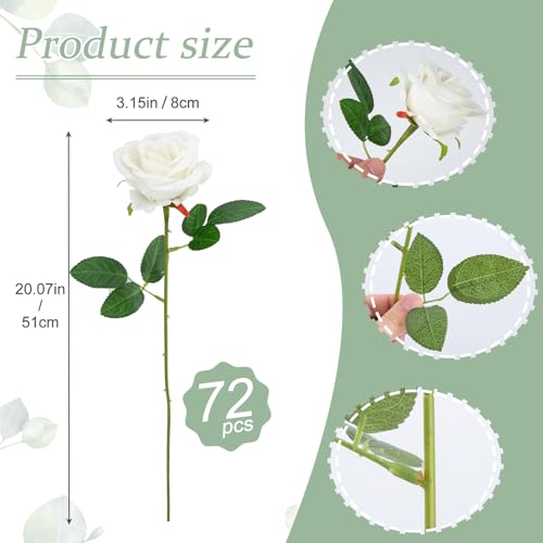 Cliselda 72pcs White Roses Artificial Flower in Bulk, Realistic Velvet Silk Faux Roses for Wedding Centerpieces, Bridal Bouquets, Home Decor, Anniversary, Valentine's Day, Mother's Day Decorations - color: White