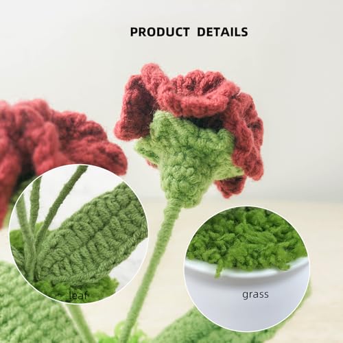 Joekaran Crochet Flowers Cute Birthday Gifts for Mother in Law, Unique Presents from Son Daughter, Gift for Women, Teacher’s Day, Desk Decor, Mama Stuff Home Office Decoration (Burgundy Carnation) - color: burgundy Carnation