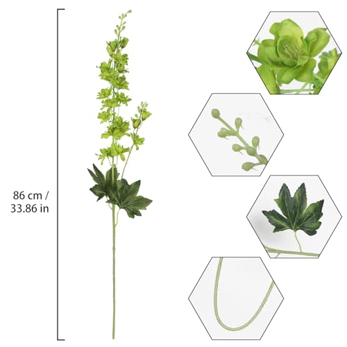 8PCS Long Stem Green Delphinium Artificial Flowers 33.5'' Fake Larkspur Flowers Faux Flower Stems for Tall Vase Home Wedding Garden Table Decor(Green) - color: Green