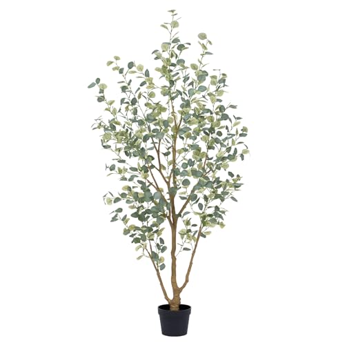 7FT Artificial Eucalyptus Tree Indoor, Faux Eucalyptus Tree with 689 Silk Leaves, Tall Fake Tree - Artificial Tree Indoor for Living Room Office Bedroom Home Decor - size: 7ft