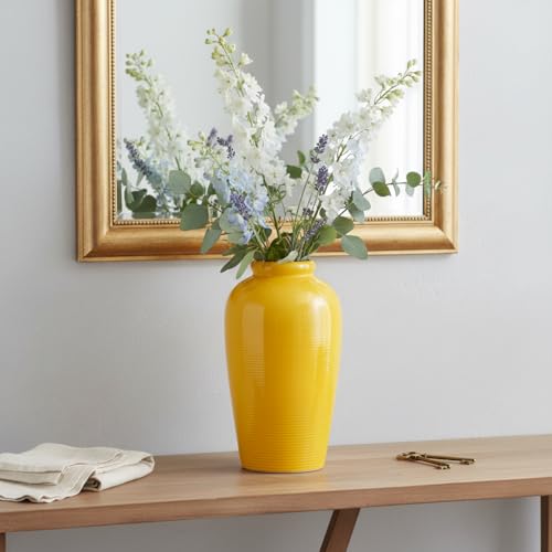 11 Inch Yellow Ceramic Vase for Flowers - Modern Minimalist Vases Home Decor - Textured Decorative Vase for Kitchen, Wedding Centerpiece, Fireplace Decoration for Living Room - color: Yellow