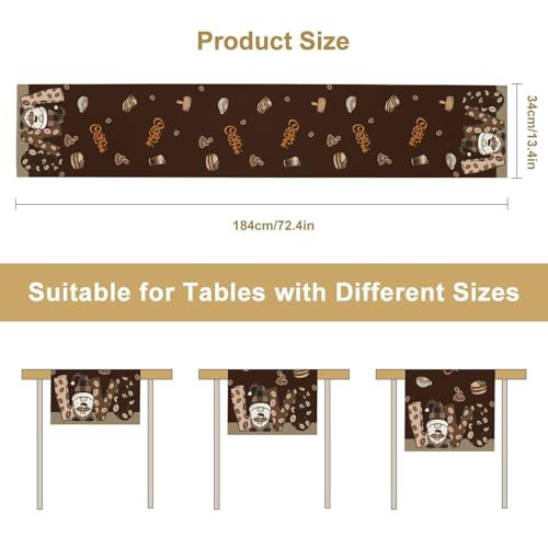 Coffee Theme Table Runner, Rustic Brown Gnome Coffee Theme Bean Cafe Cup Tea Drinks Table Center Decor for Family Outdoor Holiday Party Table Decorations, 13"x36" - color: Coffee-3, size: 13“ X 36"
