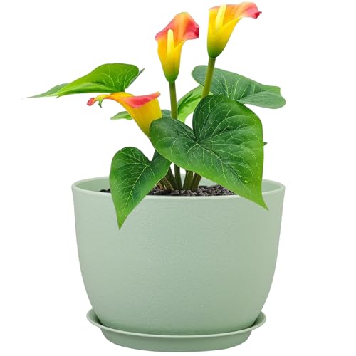 Meowell 12 inch Big Plant Pots, Plastic Planters with Drainage Holes and Trays, Flower Pots for Indoor Outdoor Plants, Modern Decorative Pots for Garden House Plants, Green - color: Green, size: 12inch C