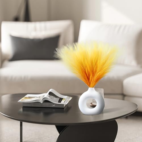 Ureymx Faux Pampas Grass Decor 17.7 Inch 6pcs, Pompas Grass Flower Arrangement and Vase Filler Artificial Pampas Grass Short Decor for Boho Home Wedding Decoration (Gradient Yellow) - color: Gradient Yellow, size: 17 Inch 6 Pcs