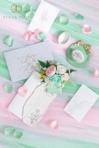 TINGE TIME Luxury Groom Boutonniere for Wedding, 1 PCS Pocket Boutonniere for Men, Artificial Corsage for Wedding, Prom, Homecoming, Anniversary, Graduation, Christmas Dinner (MintGreen&Pink) - color: Mint Green & Pink
