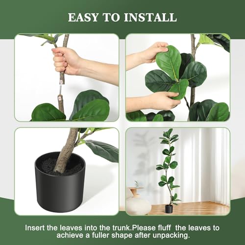 IDEALHOUSE 5ft Lifelike Artificial Fiddle Leaf Fig Tree, Fake Ficus Lyrata Tree with Sturdy Cement Base, Indoor Outdoor Decor for Home Office Living Room, Ideal Housewarming Gift - size: 5ft