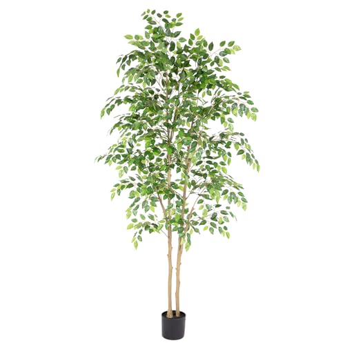 Nafresh Tall UV Resistant Ficus Tree Artificial，6ft(72in) Faux Ficus Tree with Realistic Smooth and Shiny Leaves， Fake Trees Indoor Outdoor for Home Office Living Room Bedroom Foyer Porch Decor. - size: 6ft