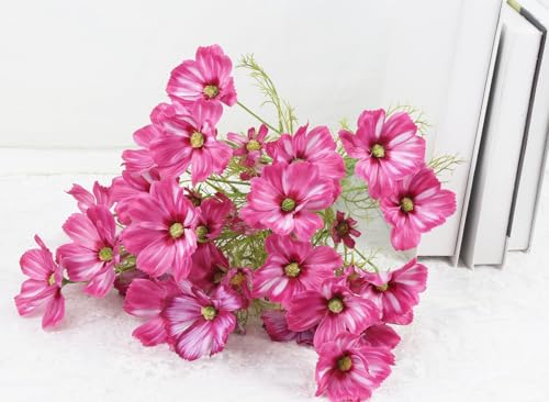 IPOPU Hot Pink Wildflowers Artificial Flowers 8Pcs Daisy Silk Flowers 40 Heads Faux Cosmos for Bouquet DIY Vase Living Room Bathroom Home Decor (Hot Pink) - color: Hot Pink)
