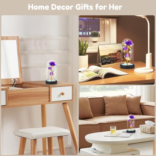 Otlonpe Mothers Day Flowers Gifts for Mom from Daughter Son, Preserved Forever Glass Light Up Rose Gifts for Grandma Wife Women Girlfriend Sister, Teacher Appreciation Graduation Gift for Her (Purple) - color: Purple