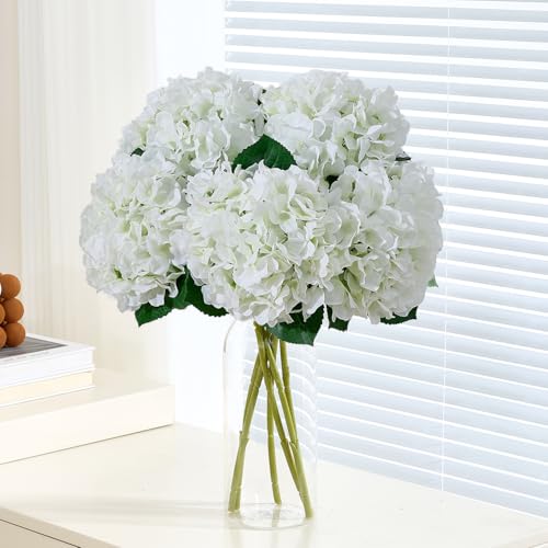 8Pcs White Fake Flowers Silk Hydrangea Artificial Flowers Bouquets Faux Ivory Hydrangea Stems for Home Table Centerpieces Wedding Party Decoration - color: Ivory