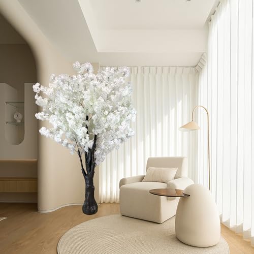 White Artificial Cherry Blossom Trees 6.5ft, Faux Cherry Blossom Tree White Tree for Office Home Wedding Office Living Room House Indoor Outdoor Decor (2Pack - color: White 2pack