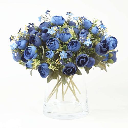 Efavormart 4 Pack 12 inch Navy Blue Artificial Mini Ranunculus Bouquets, Silk Persian Buttercup Faux Flower Arrangements for Modern Events and Creative DIY Crafts - color: Navy Blue