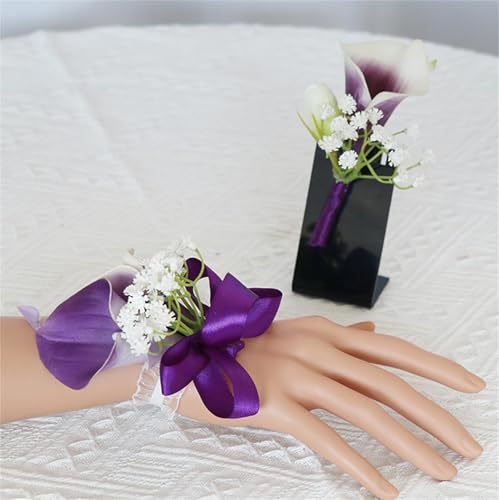 Artificial Purple Calla Lily Wrist Corsage Artificial Flowers Girl Mother Bridesmaid Bridal Wristband Wrist Corsages for Wedding Prom Homecoming Anniversary Purple Calla Lily Corsages - color: Purple Calla Lily Corsages