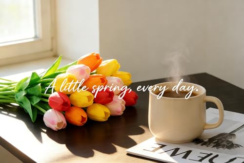 20 Pcs Tulips Artificial Flowers 14" PU Real Touch Fake Tulips for Spring Easter Decor Home Living Room Wedding Centerpiece Bouquet Mother's Gift Day Decotationgs (Colorful) - color: Color：white, Yellow, Orange, Light Pink, Red
