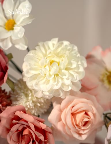 Dusty Pink Flowers Artificial Roses Combo Set Fake Pink Silk Flowers Faux Peony Flowers Mix Dahlia with Stems for Wedding Bouquets Baby Bridal Shower Party Floral Arrangements Decor - color: Dusty Pink, size: The Modern Classic