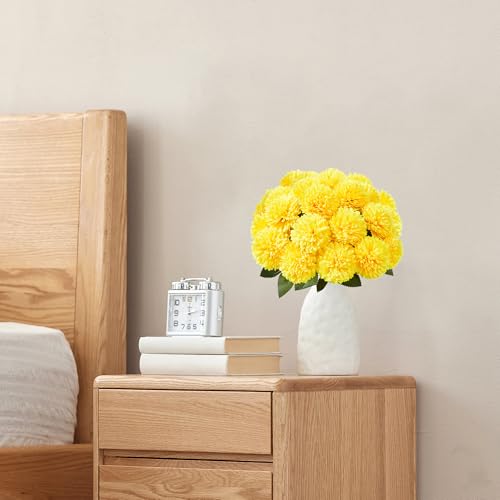 SITUMEIZI 12 Pcs Yellow Artificial Chrysanthemums Flowers Ball Flower Fake Mums Silk for Fall Thanksgiving Day Wedding Home Kitchen Decoration Floral Arrangement - color: Yellow, size: 12 Pieces
