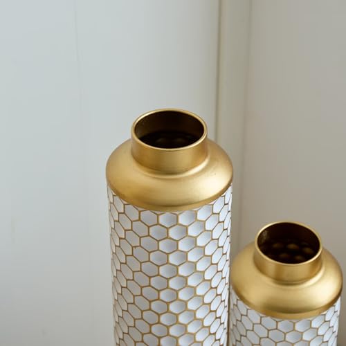 3 Pack Floor Vases Decorative Tall, White Gold Big Vase for Decor Living Room Floor, Big Metal Standing Vase for Entryway, Fireplace, Corner Decor - color: Gold White