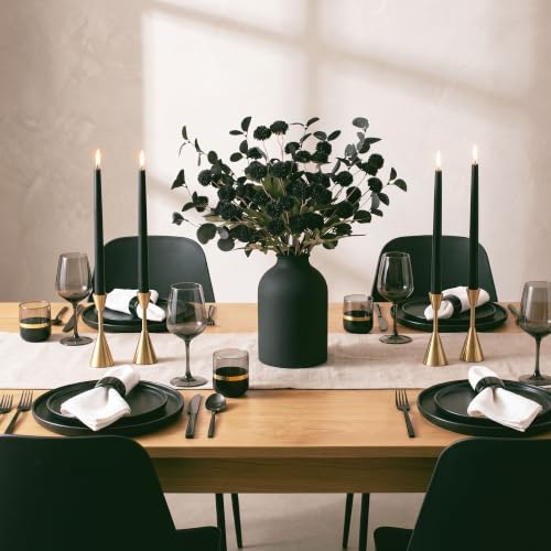 BLOSMON Black Flowers Artificial for Table: Metal Vase with 12 Stems of Fake Mums Eucalyptuses Centerpieces for Dining Room - Faux Silk Pom Poms Floral Arrangements Black Kitchen Home Decor Indoor - color: Black Kiku
