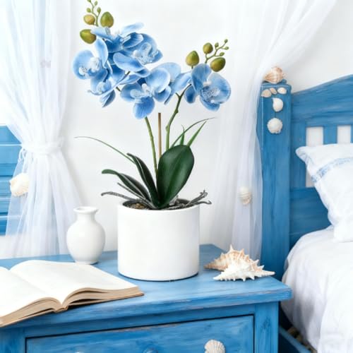 Jusdreen Artificial Blue Orchid in Ceramic Pot, Realistic Phalaenopsis Arrangement with Potting for Home Office Table Decor, 14.5 Inch Flower Centerpiece - color: Z/Ceramic-blue