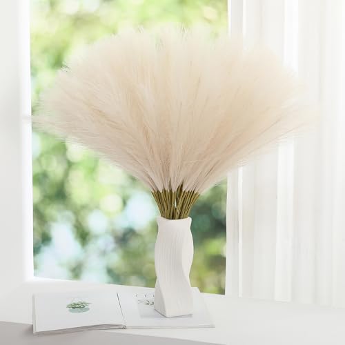 Wertuirk Faux Beige Pampas Grass - 30pcs 24 Inch Boho Home Decor, Artificial pompas Floral, Small Fake Pompous Grass for Table Centerpieces, Wedding and Baby Shower Decorations (Beige, 30 Pieces) - color: Beige, size: 30 Pieces