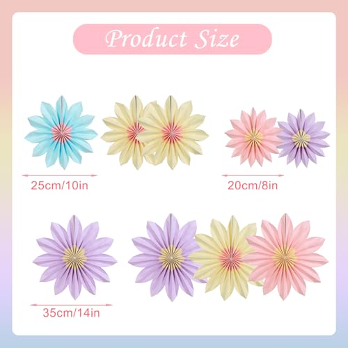 PAPER JAZZ Sunflower Party Decorations Pastel Paper Fans Party Decor Summer Beige Spring Decoration, Blue Pink Hanging Purple Flower Garland Sunflower Wall Decorations for Tea,Garden,Fairy Party. - color: Colorful