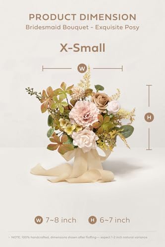 Ling's moment Artificial Bridesmaid Bouquets Set of 6,Sand Beige Wedding Flower Bouquets Pink Floral Bouquet Bridal Bouquets with Ribbon,Ceremony,Anniversary,7-inch Diameter - color: Pk-sand Beige